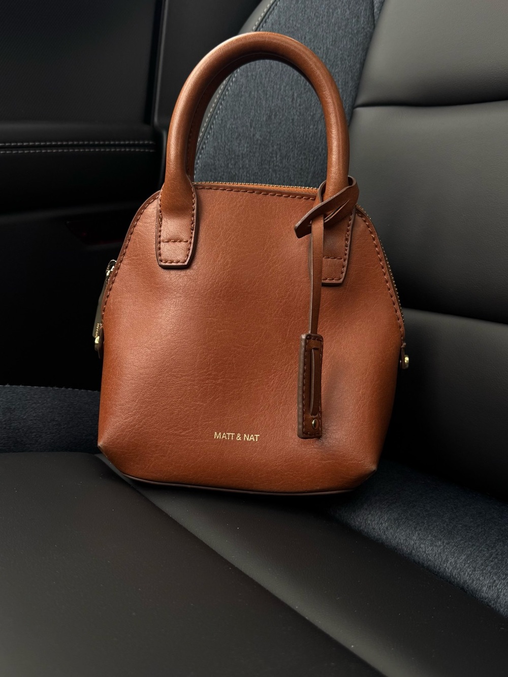 Matt & Nat Vegan Leather Cognac Mini Top Handle Gold Hardware